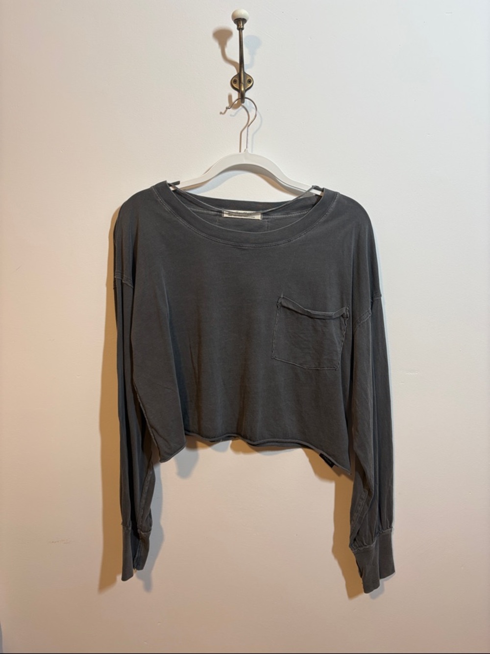 We The Free oversized cropped long-sleeve in washed charcoal gray